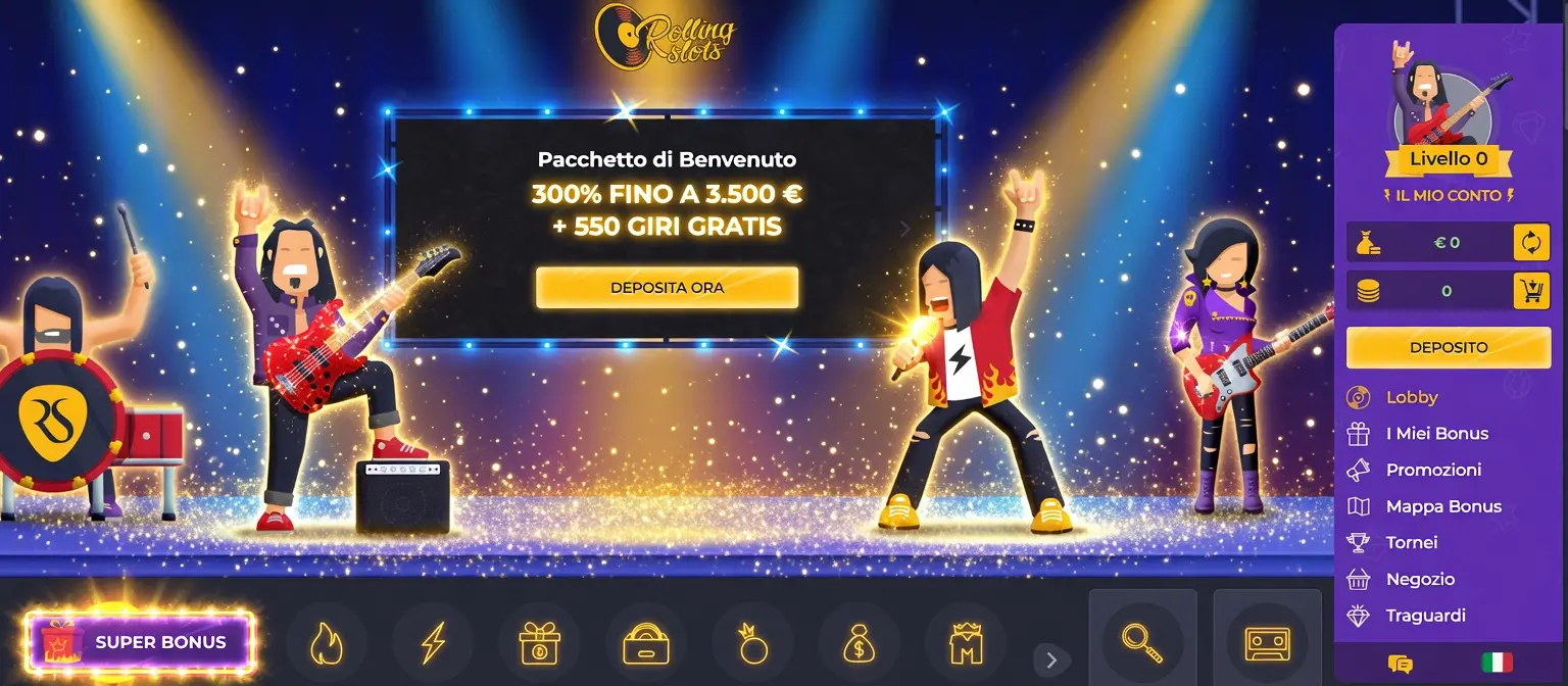 Schermata principale Rolling Slots casino