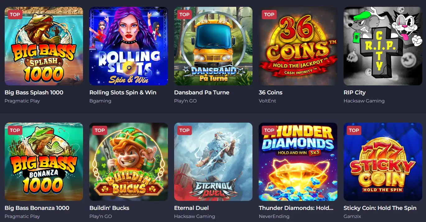 Lobby casino con selezione slot giochi
